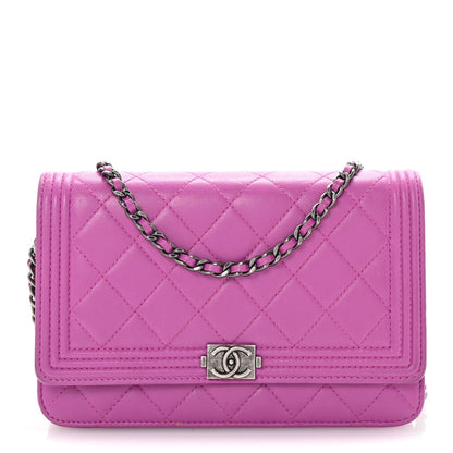Chanel Lambskin Quilted Boy Wallet On Chain WOC Purple 1 of 7