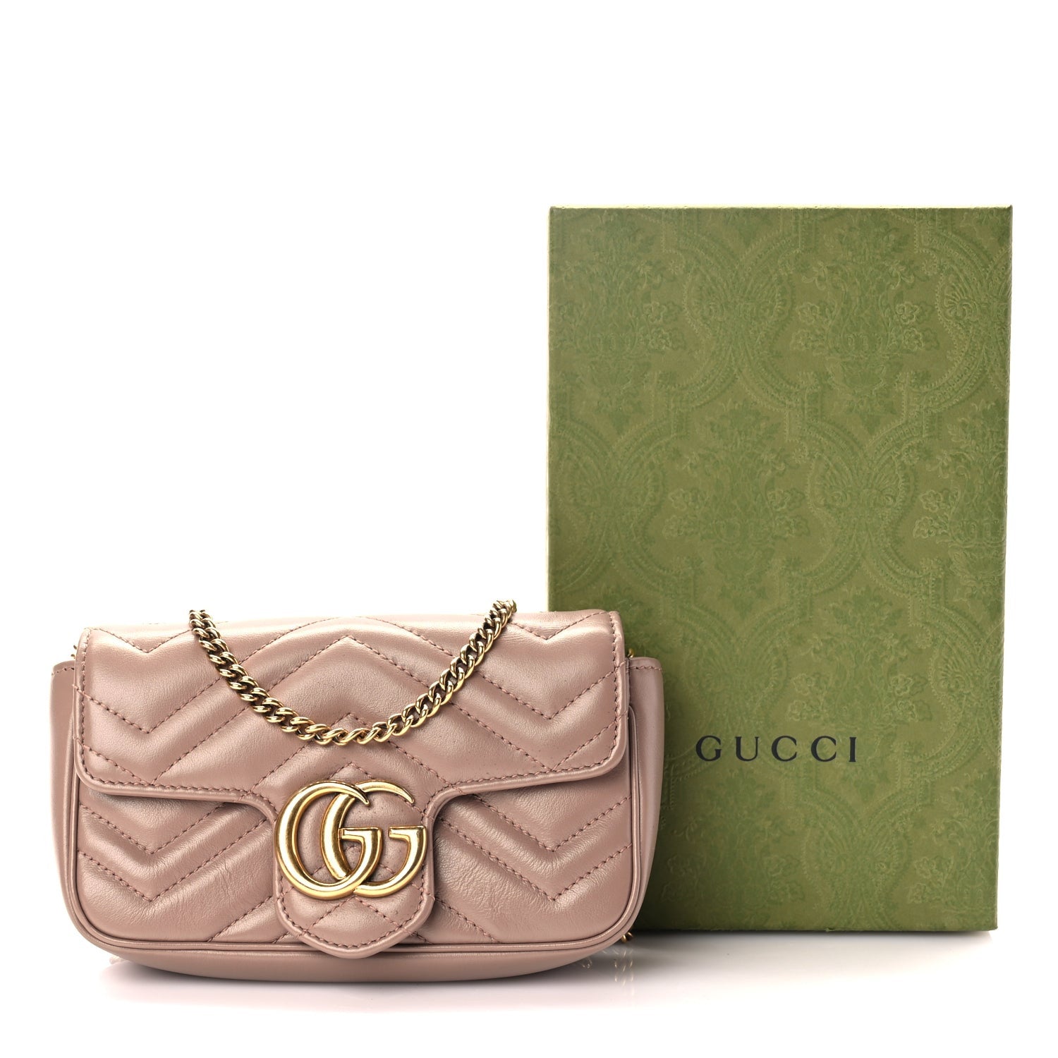 Gucci Calfskin Matelasse Super Mini GG Marmont Shoulder Bag Porcelain Rose 10 of 10