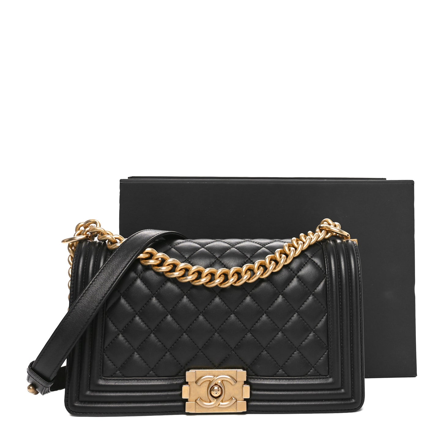 Lambskin Quilted Medium Boy Flap Black