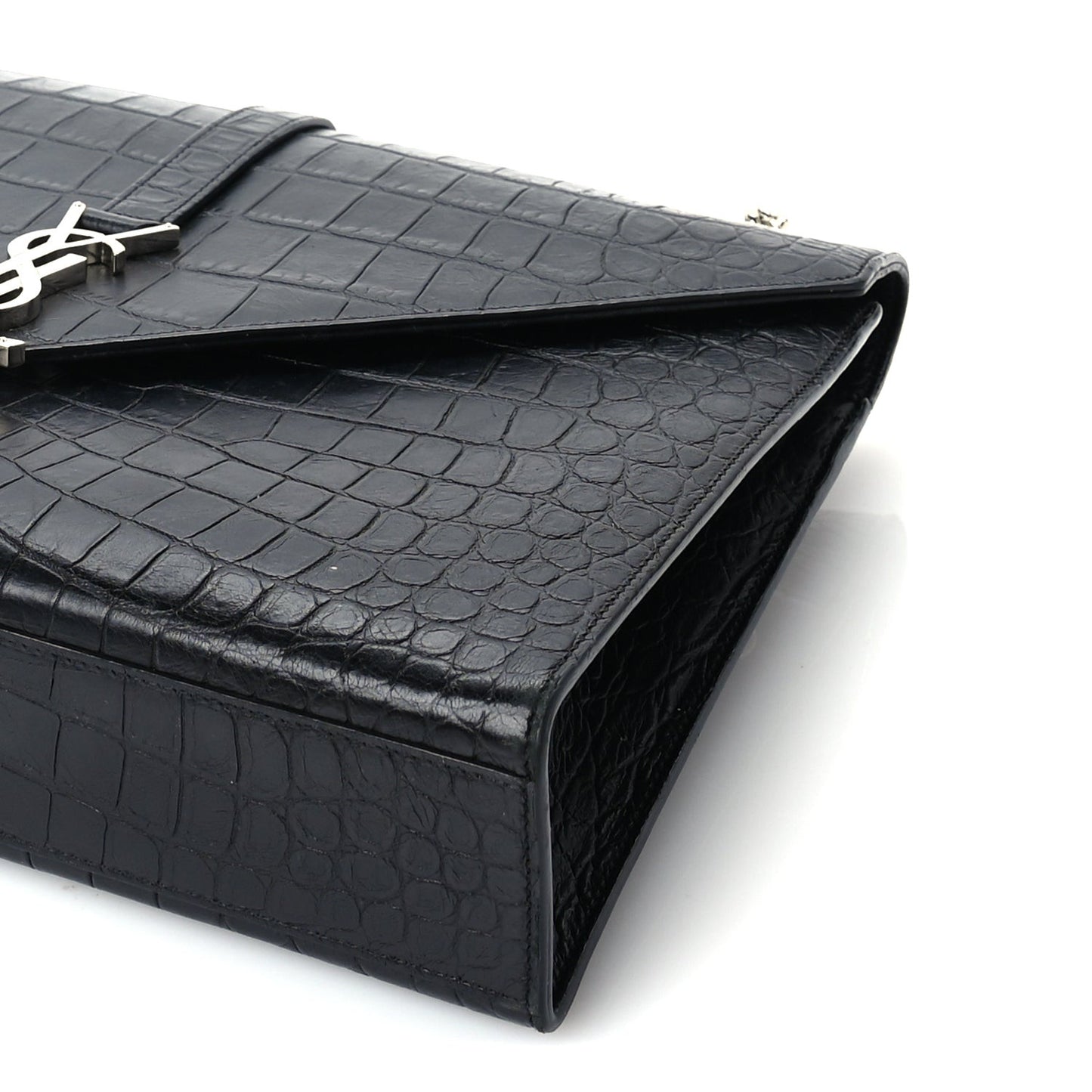 Calfskin Crocodile Embossed Monogram Large Satchel  Black
