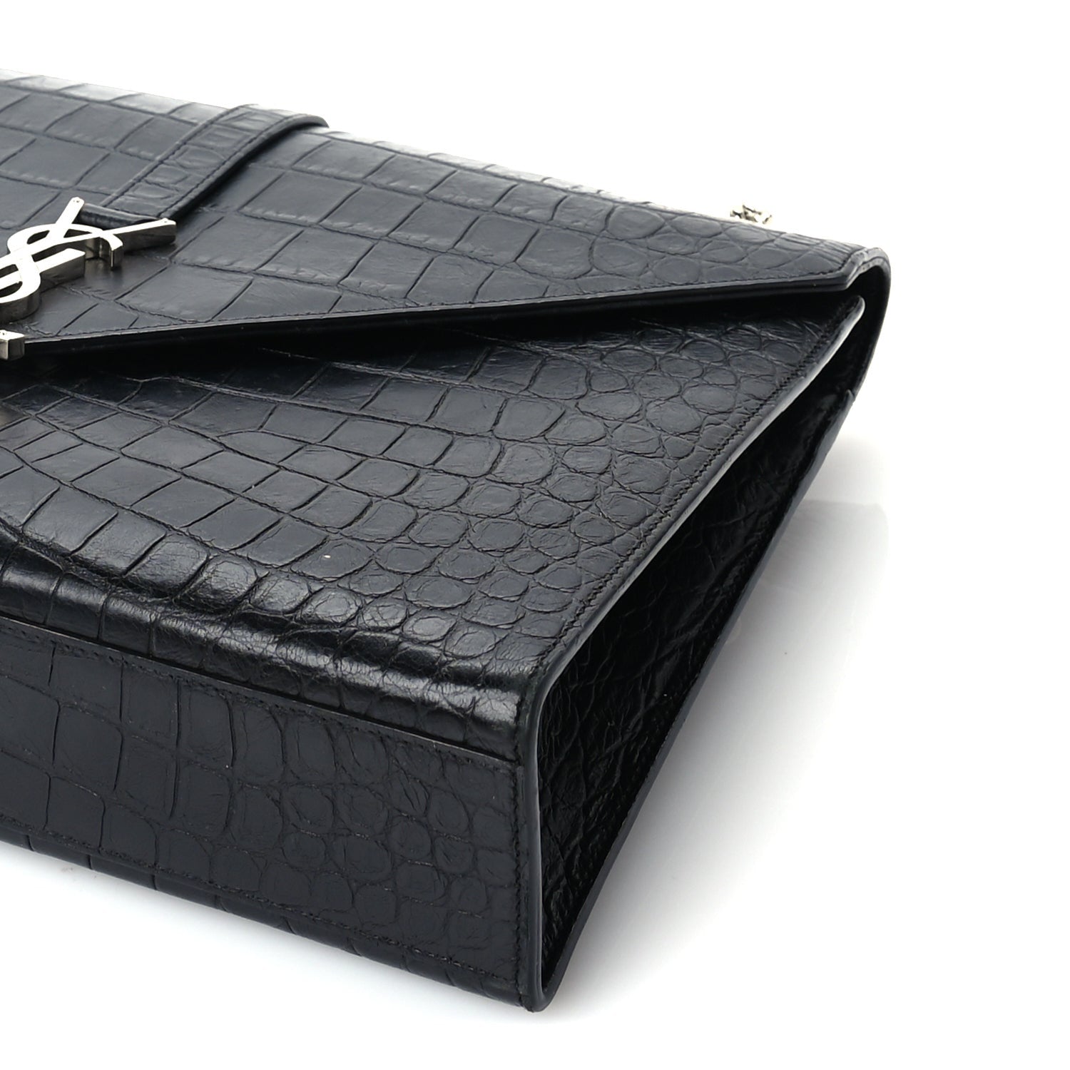 Saint Laurent Calfskin Crocodile Embossed Monogram Large Satchel  Black 8 of 8