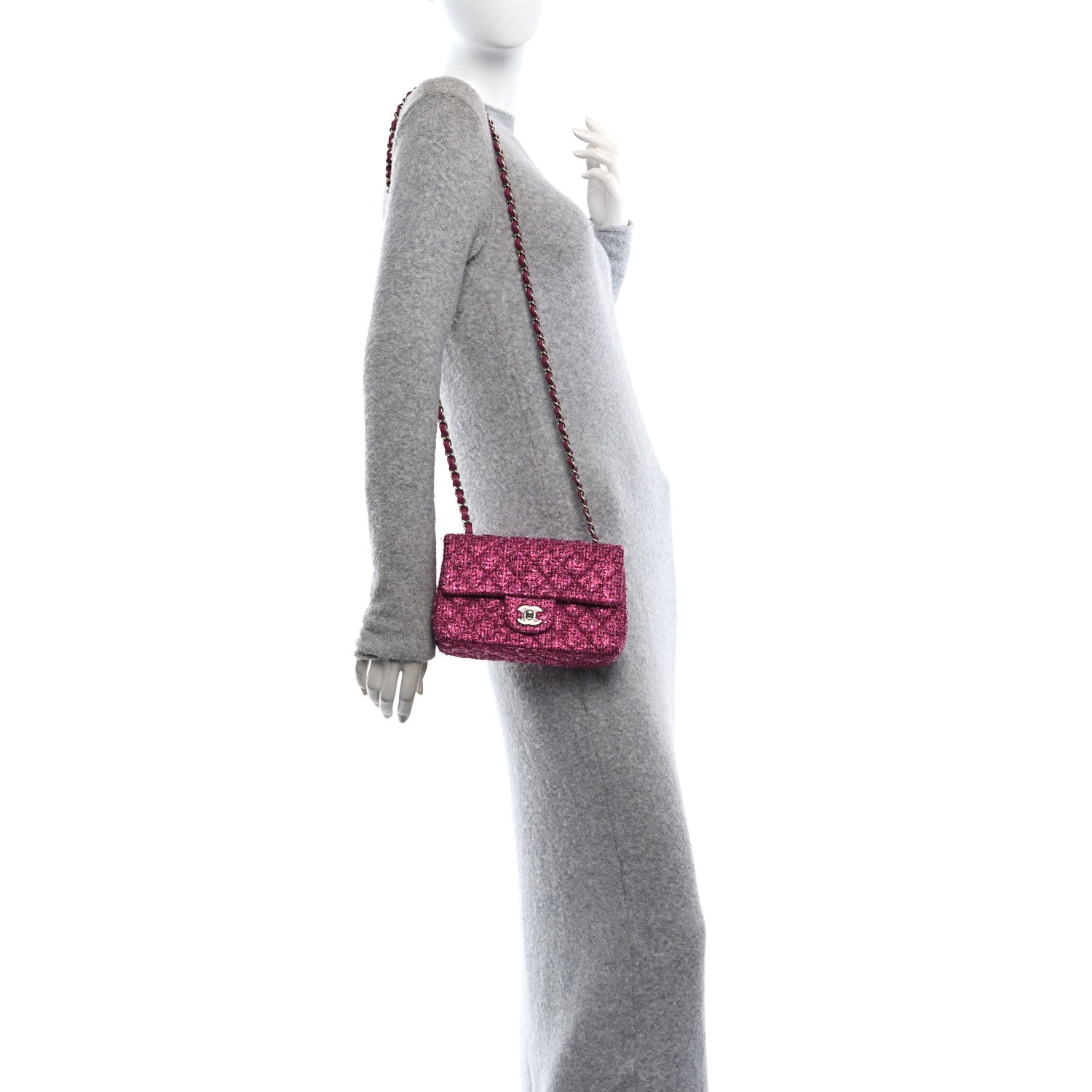 Chanel Metallic Tweed Quilted Mini Rectangular Flap Pink 4 of 12