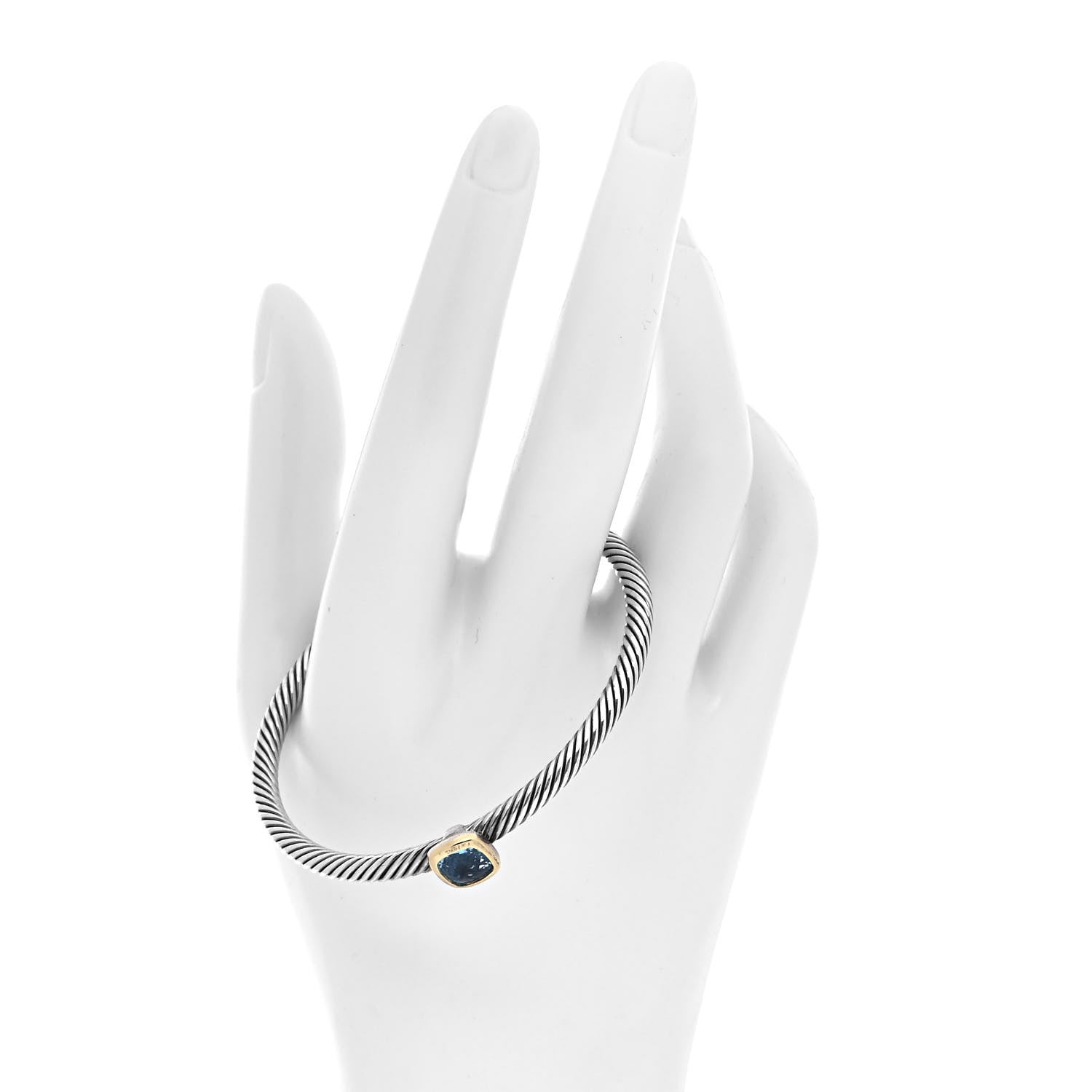 David Yurman Sterling Silver 18K Gold Blue Topaz 4mm Cable Classics Station Bracelet 2 of 4
