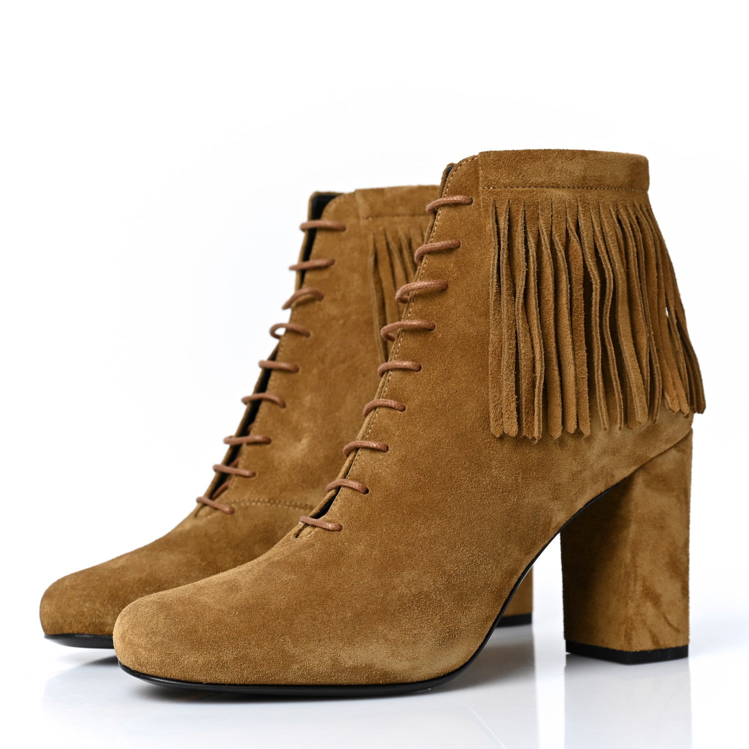 Saint Laurent Suede Babies 90 Fringe Ankle Boots 38 Light Tan 3 of 8