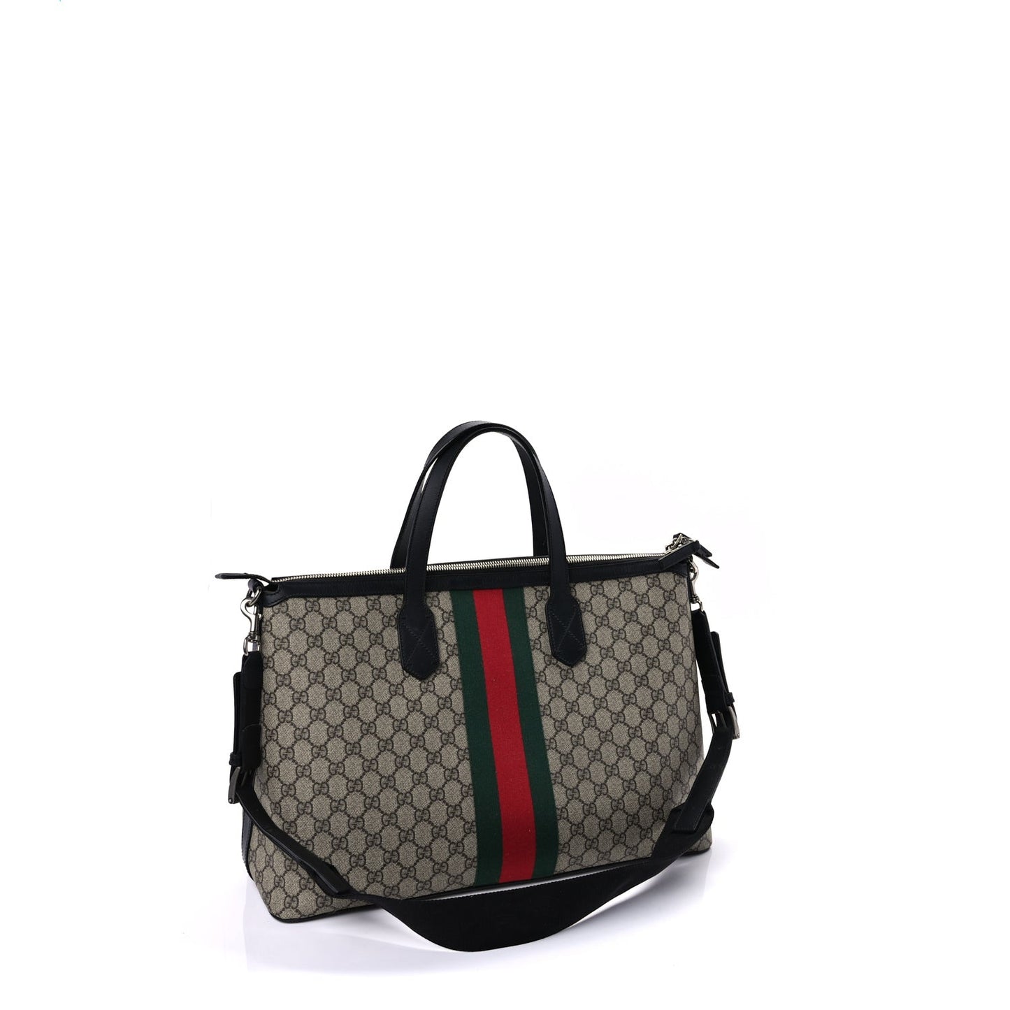 GG Supreme Monogram Web Medium Zippered Tote  Beige Black