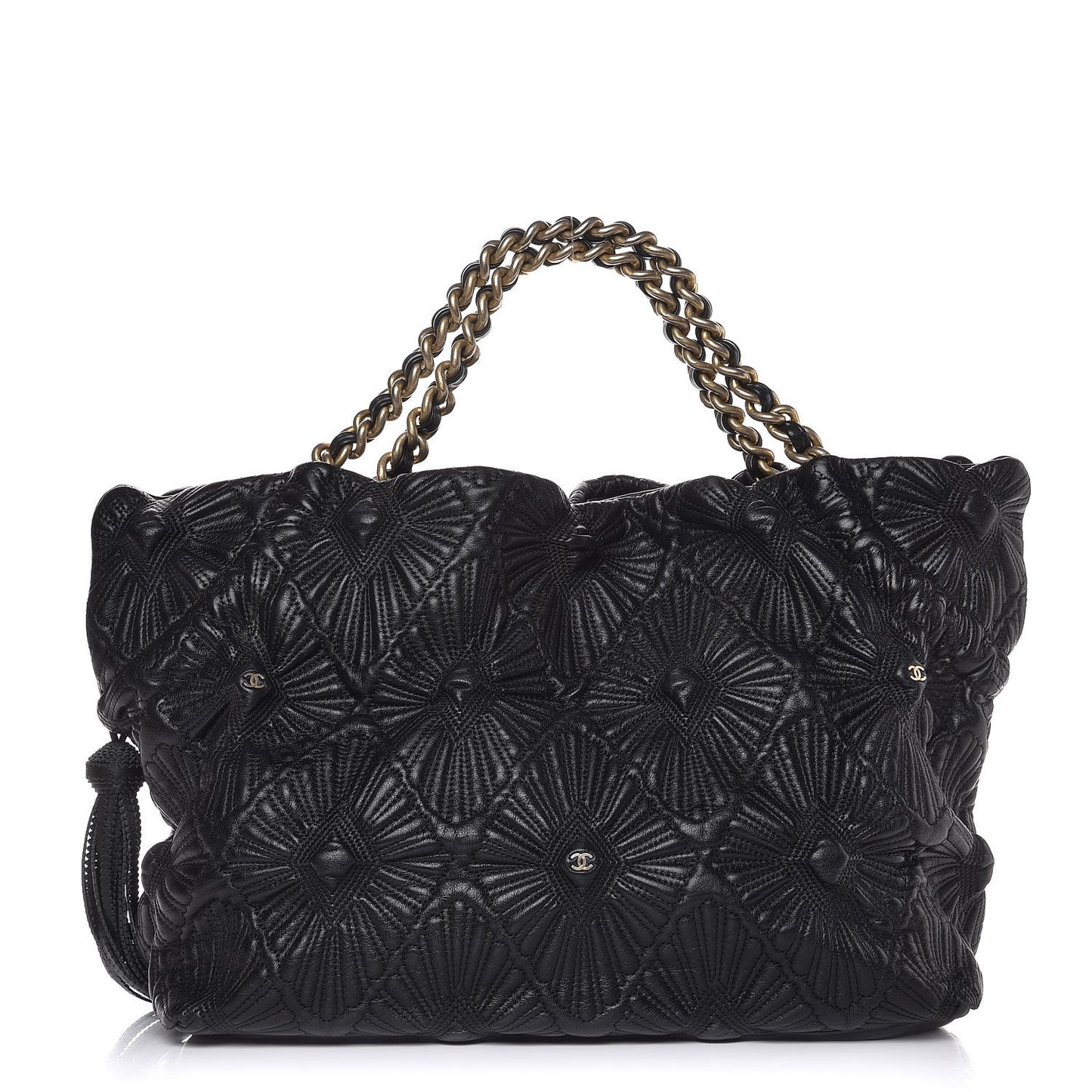 Calfskin Embroidered Ca D’Oro Tote Black