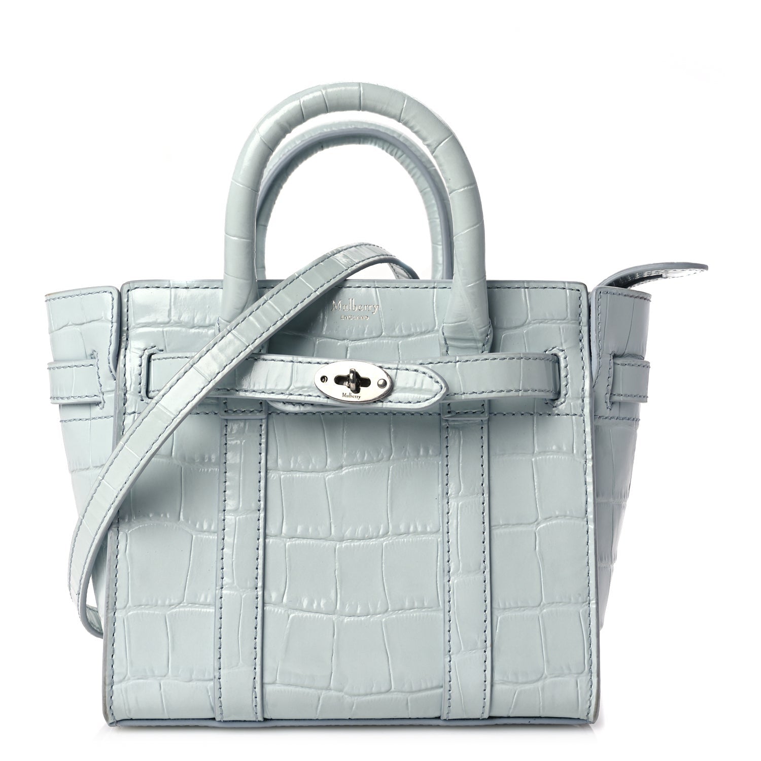 Mulberry Shiny Crocodile Embossed Micro Zipped Bayswater Blue 1 of 8