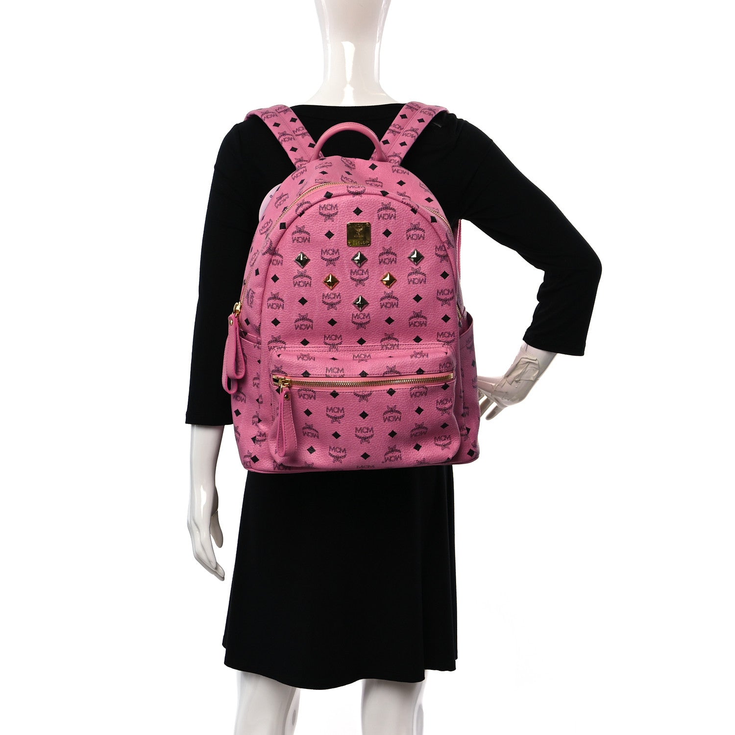 MCM Visetos Medium Sprinkle Stud Stark Backpack Pink 2 of 8