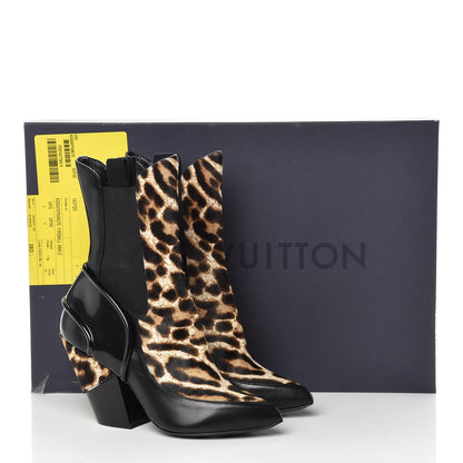 Louis Vuitton Calfskin Patent Pony Hair Fireball Ankle Boots 37 Leopard 8 of 8