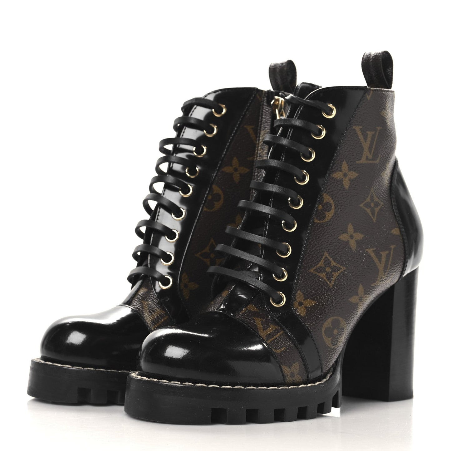 Patent Calfskin Monogram Star Trail Ankle Boots 37 Black