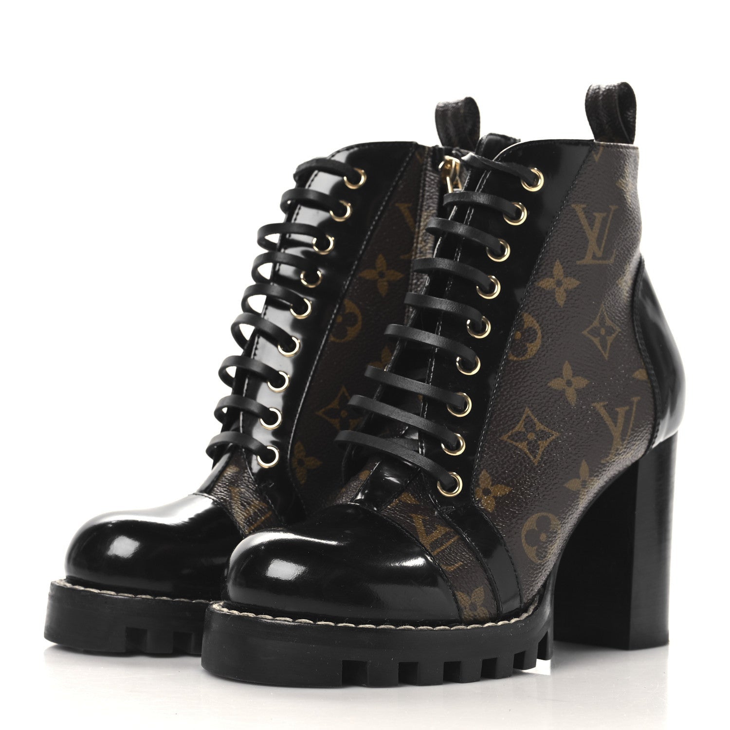 Louis Vuitton Patent Calfskin Monogram Star Trail Ankle Boots 37 Black 4 of 7