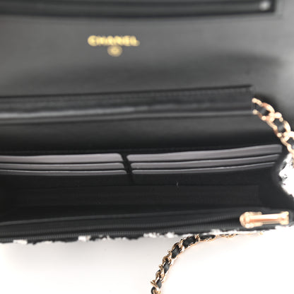 Chanel Tweed Quilted Wallet On Chain WOC Black Ecru White 5 of 11