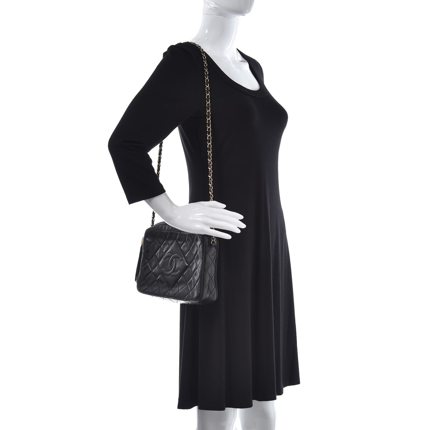 Lambskin Quilted CC Tassel Camera Case Black