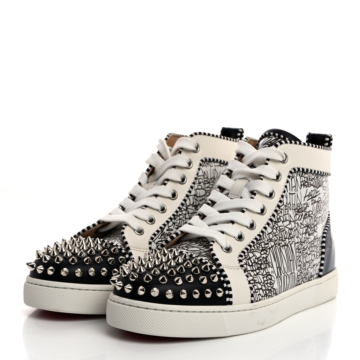 Christian Louboutin Mens Calfskin Lou Spikes Caligraf Orlato Flat Sneakers 36 White Black Silver 3 of 8