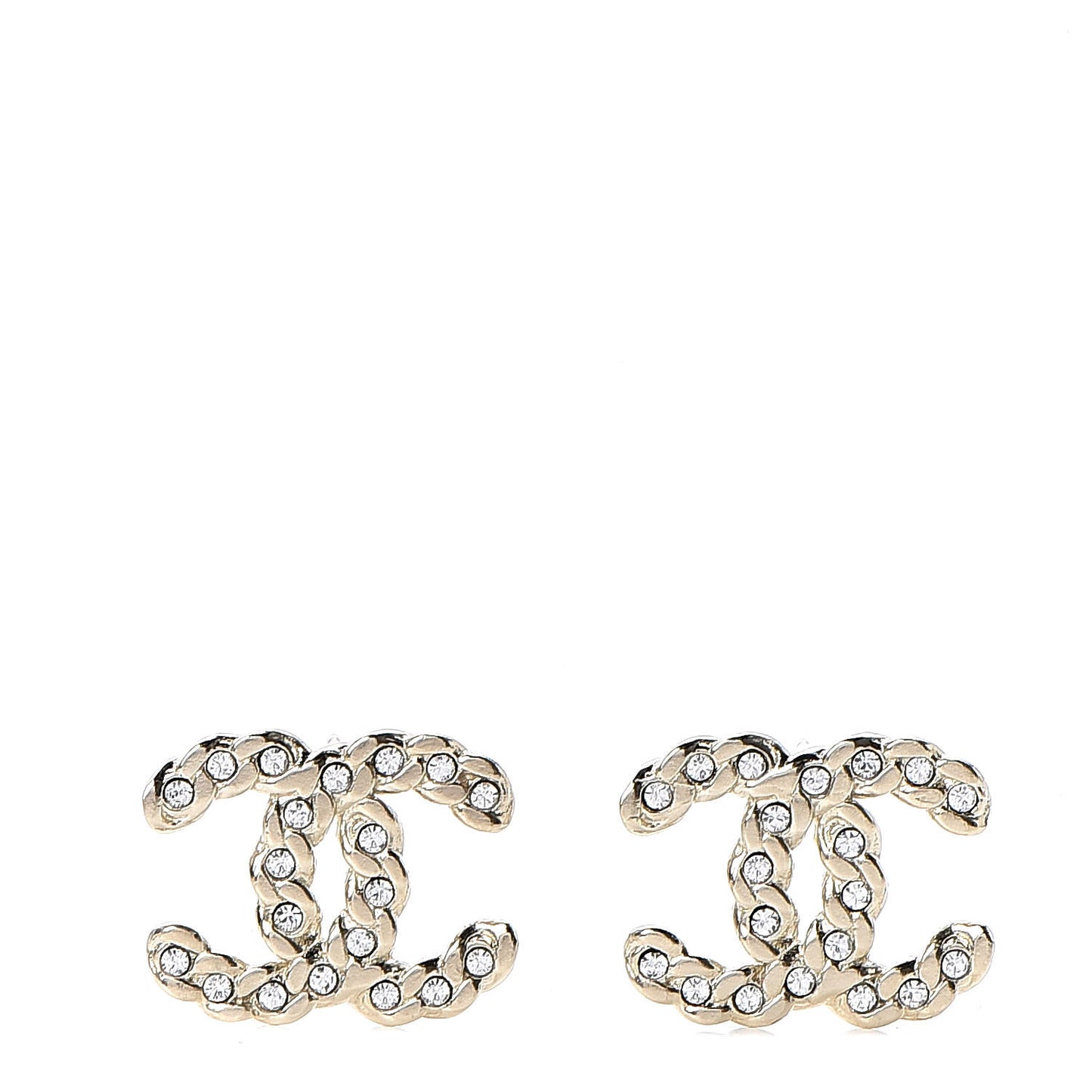 Crystal Chain Link CC Earrings Gold