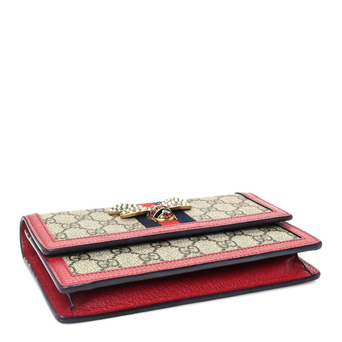 GG Supreme Monogram Web Queen Margaret Chain Wallet Red
