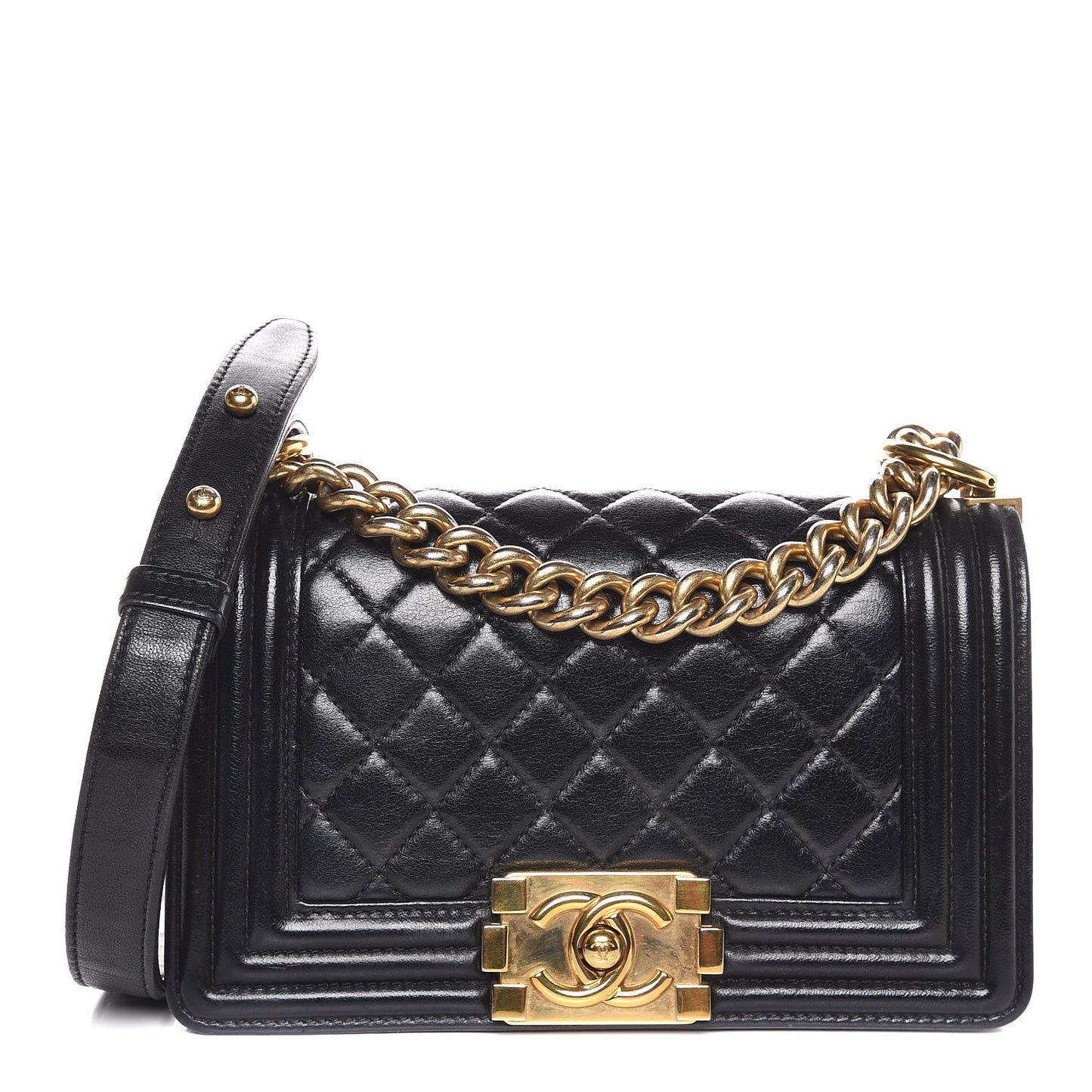 Calfskin Quilted Small Boy Flap Black