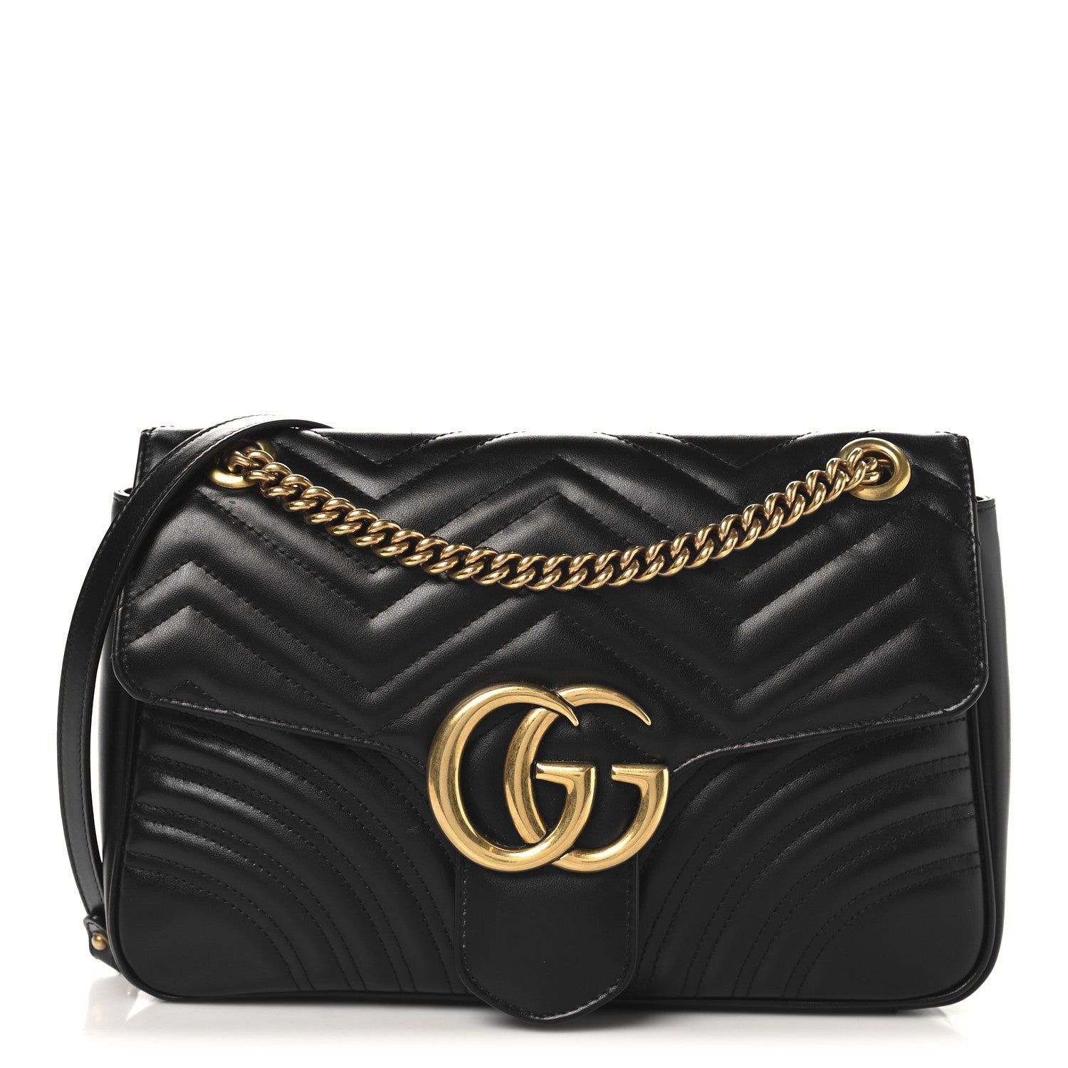 Gucci Calfskin Matelasse Medium GG Marmont Shoulder Bag Black 1 of 7