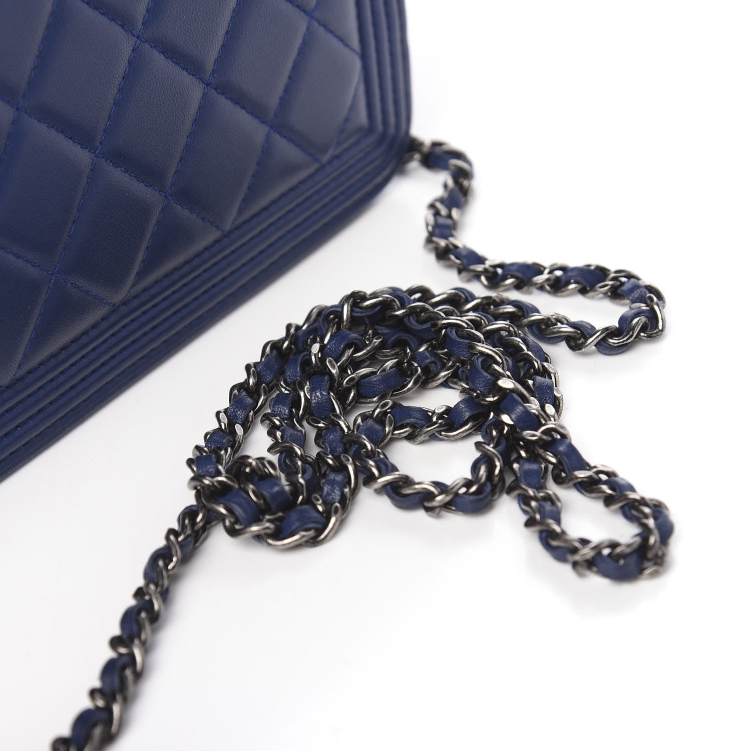 Chanel Lambskin Quilted Boy Wallet On Chain WOC Blue 14 of 15