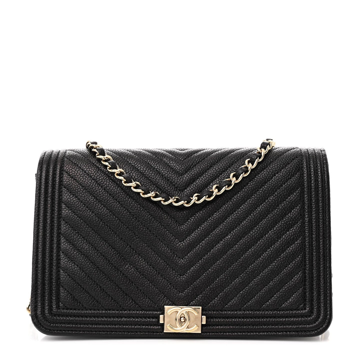 Caviar Chevron Quilted Boy Wallet On Chain WOC Black