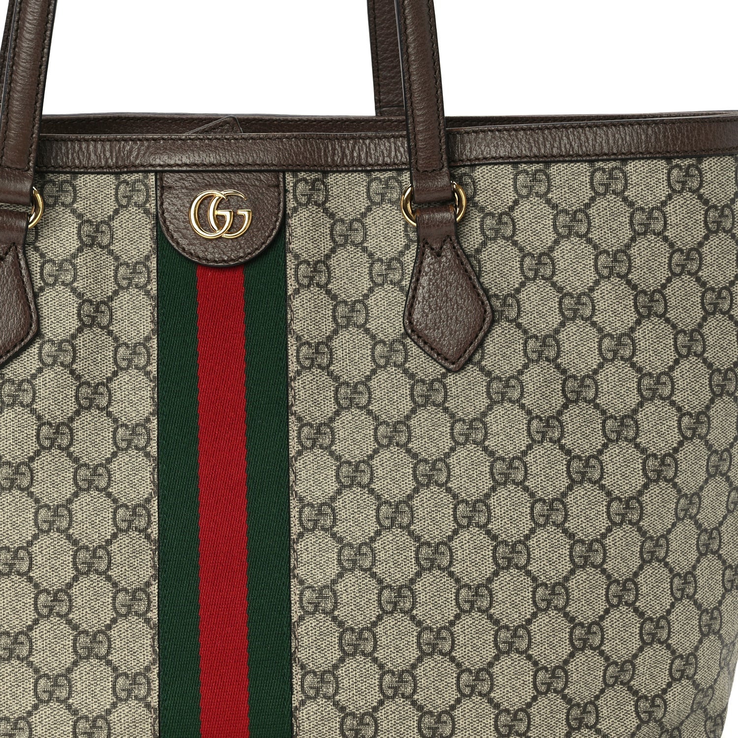 Gucci GG Supreme Monogram Textured Calfskin Web Medium Ophidia Shopping Tote  Beige Ebony New Acero 7 of 9