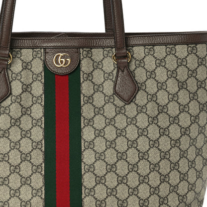 Gucci GG Supreme Monogram Textured Calfskin Web Medium Ophidia Shopping Tote  Beige Ebony New Acero 7 of 9