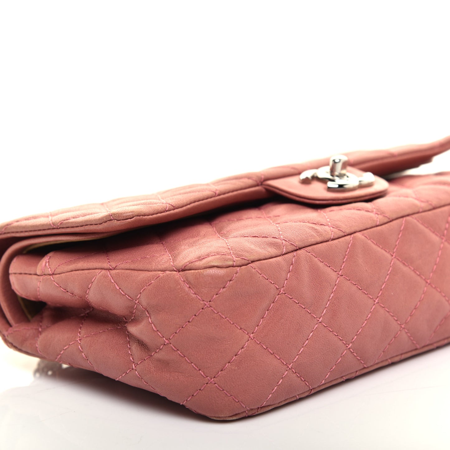 Washed Lambskin Quilted Medium Double Flap Bijoux Chain Pink