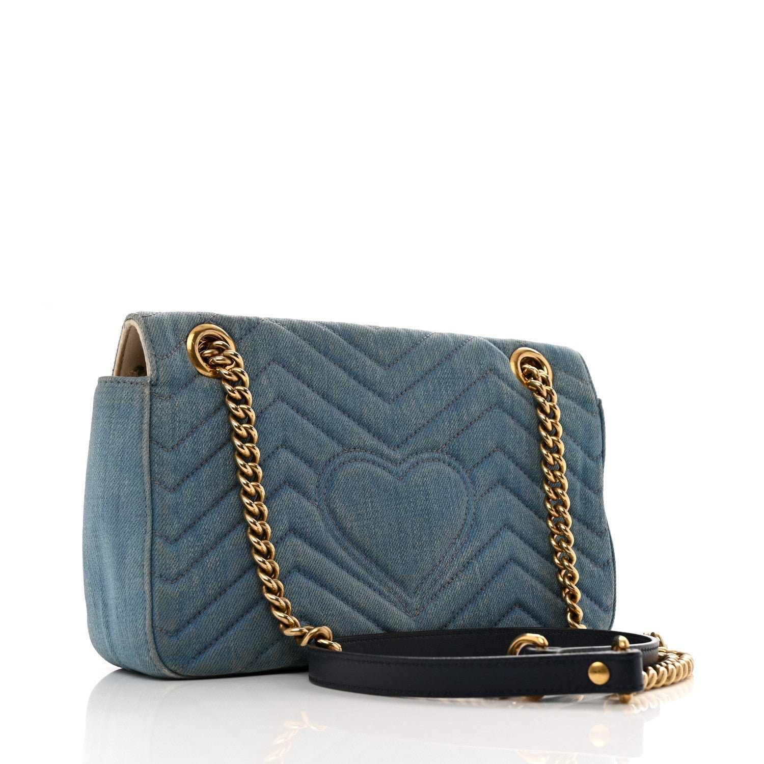 Gucci Denim Matelasse Small Pearly GG Marmont Shoulder Bag Blue 3 of 7