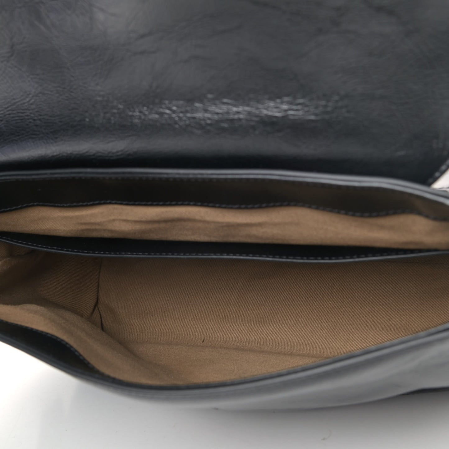 Creased Patent Calfskin Medium ID Flap Black