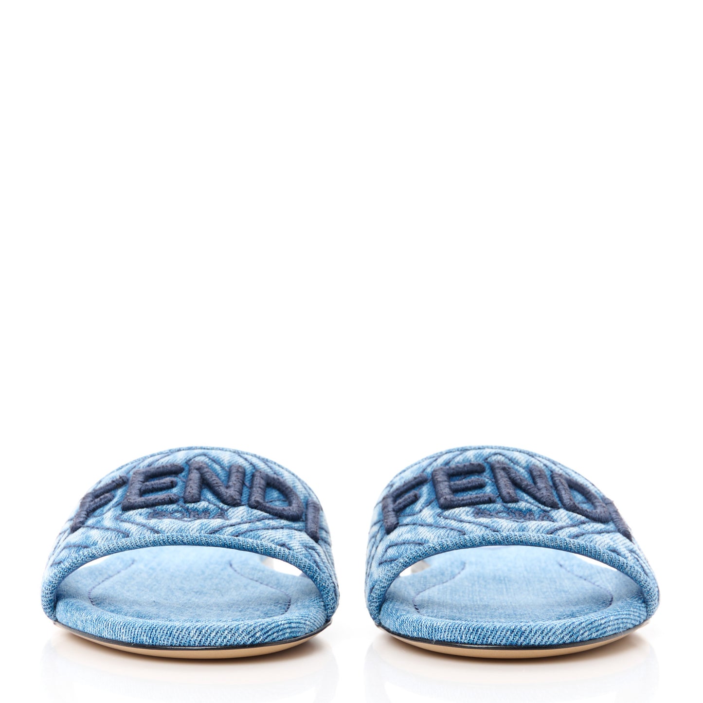 Denim Print Logo Flat Slide Sandals 39 Navy Blue