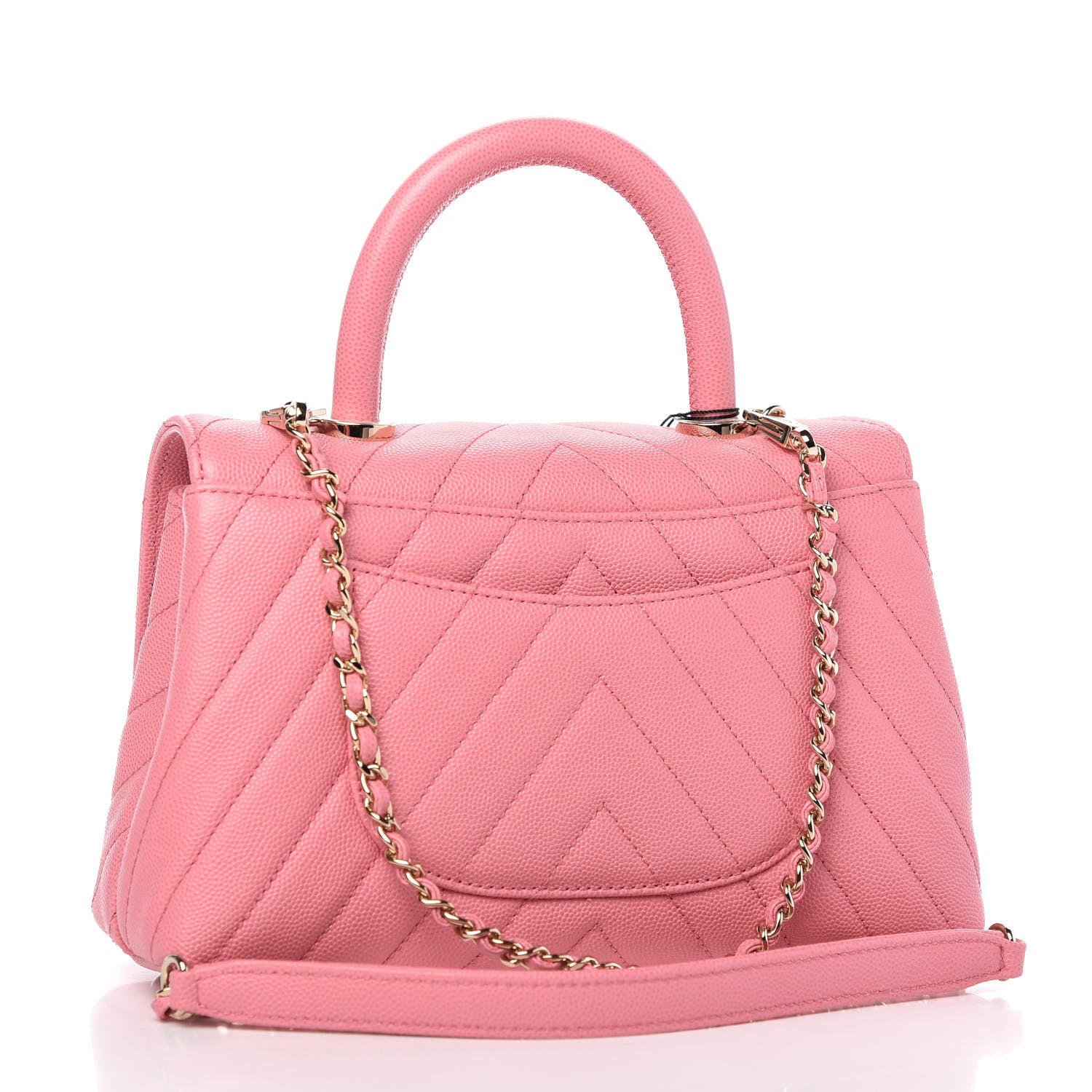 Chanel Caviar Chevron Quilted Mini Coco Handle Flap Pink 3 of 10