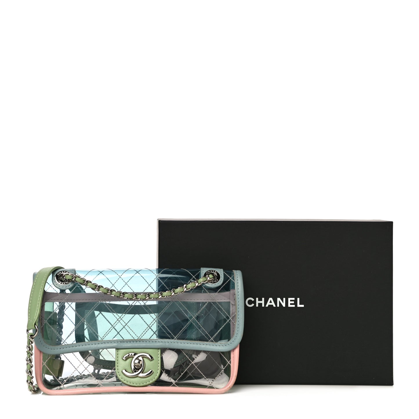 Lambskin PVC Quilted Mini Coco Splash Flap Blue Green