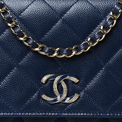 Chanel Caviar Quilted Crystal Enamel CC Wallet On Chain WOC Navy 9 of 12