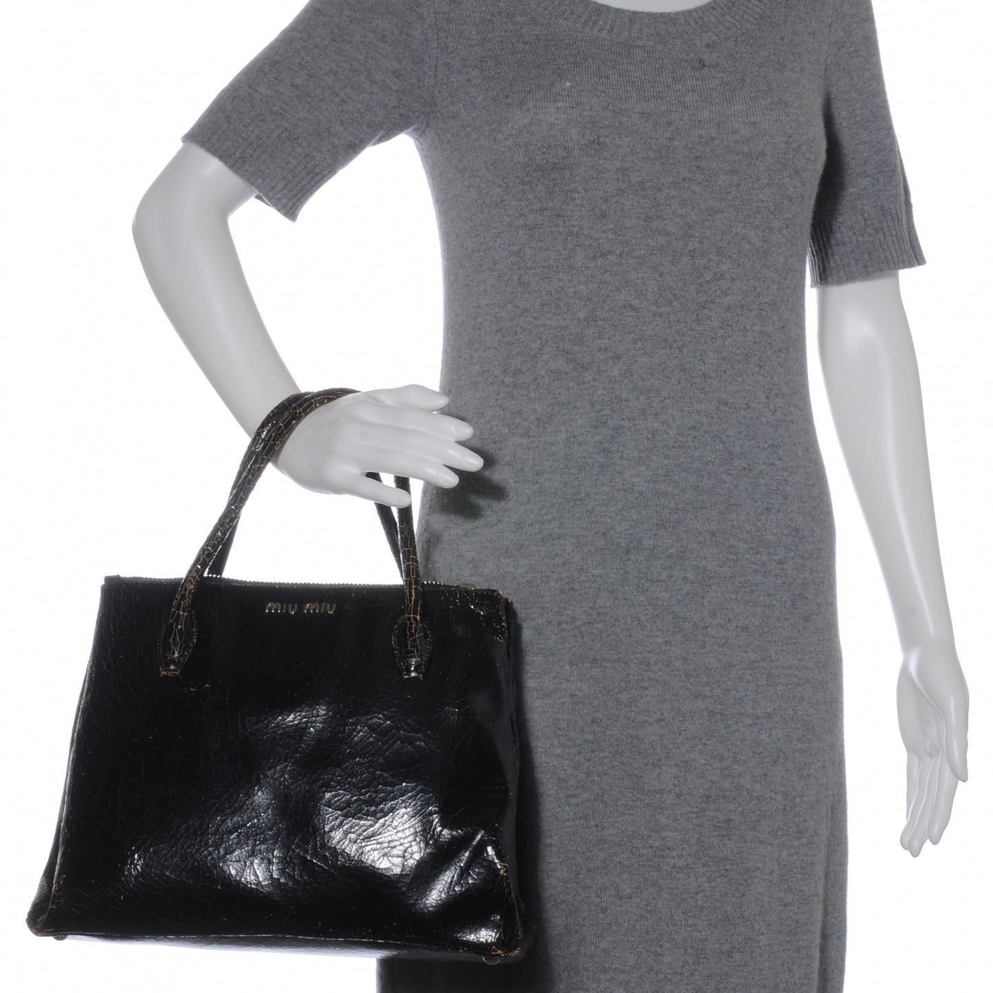 Leather Craquele Handbag Black