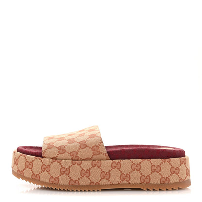 Gucci Canvas GG Monogram Angelina Platform Slide Sandals 40 Beige Ruggine 1 of 7