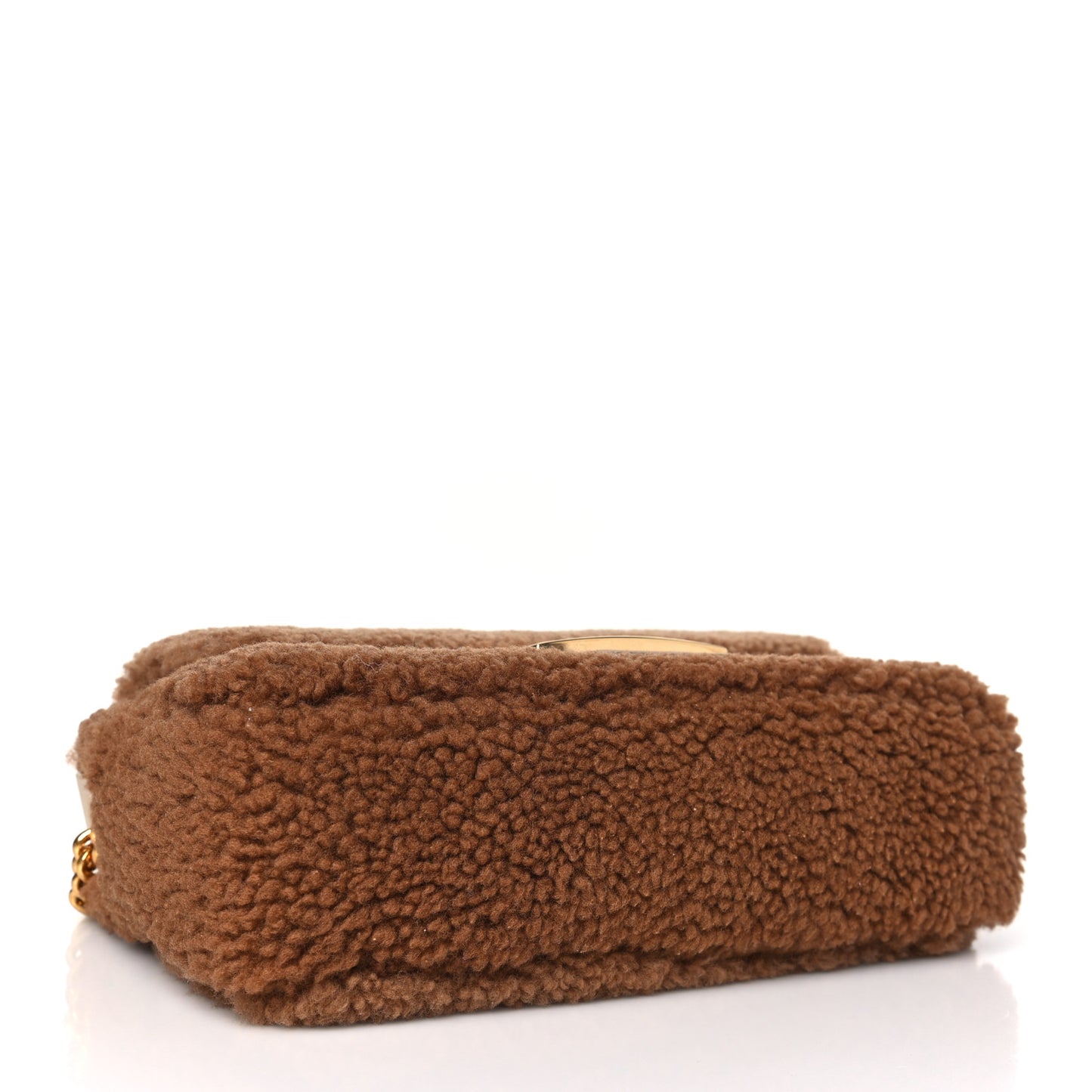 Shearling Lambskin Midi Chain Baguette Caramello