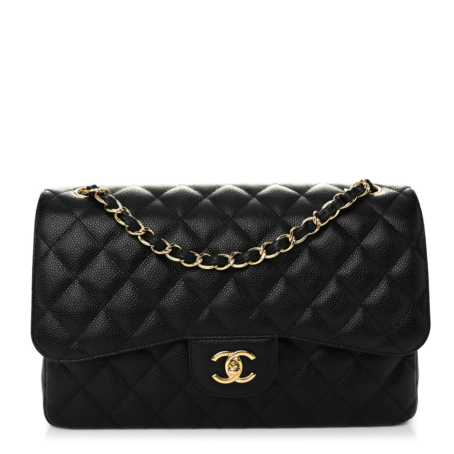 Caviar Quilted Jumbo Double Flap Black