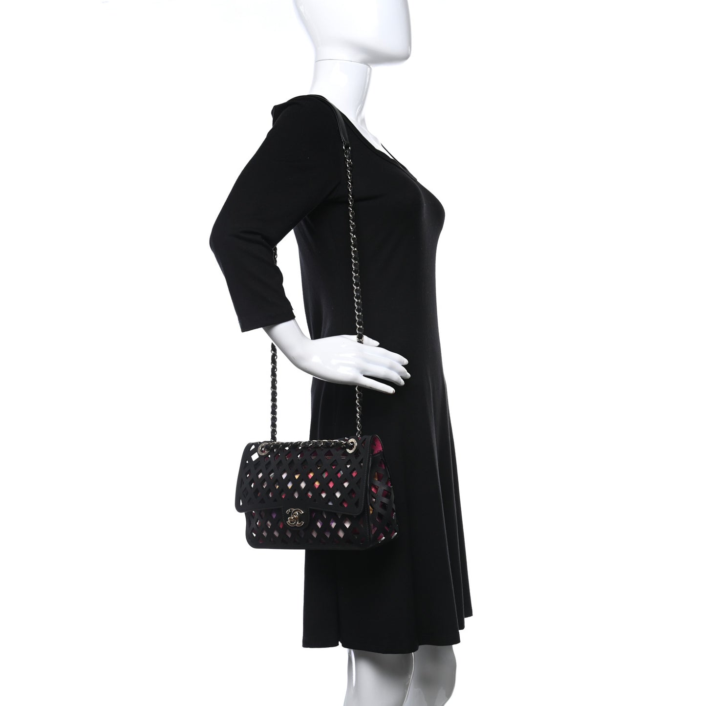 Lambskin Sea Through Flap Black Multicolor