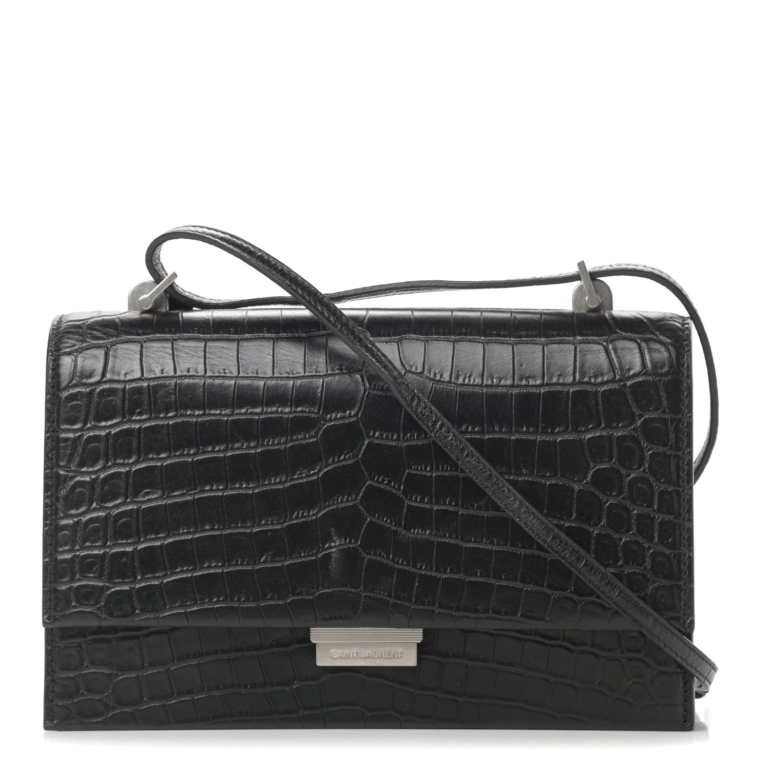 Saint Laurent Calfskin Crocodile Embossed Small Babylone Black 1 of 12
