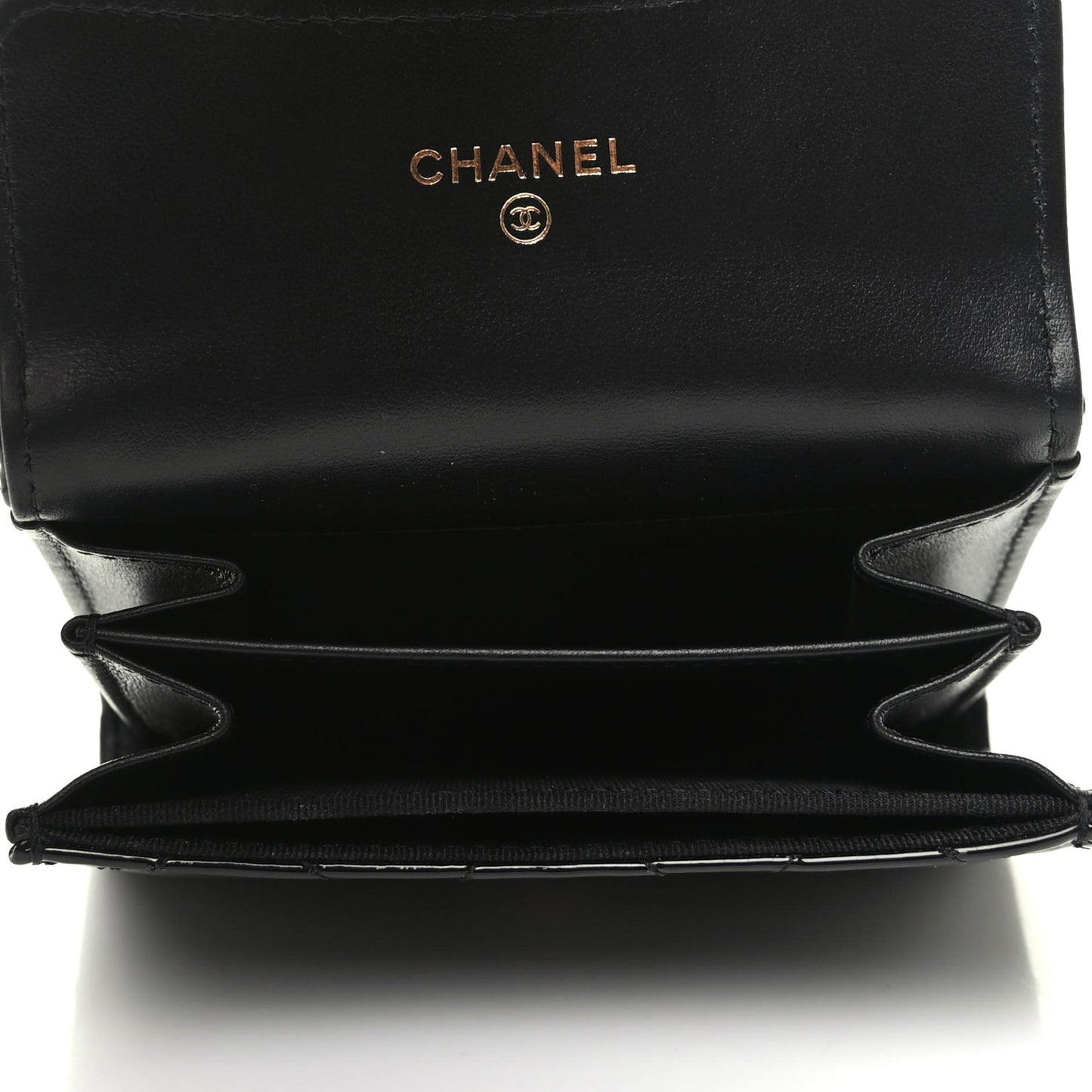 Patent Quilted Flap Card Holder Wallet Black