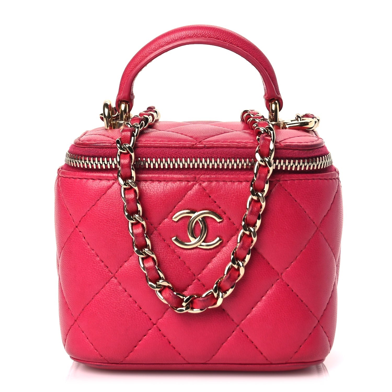 Chanel Lambskin Quilted Top Handle Mini Vanity Case With Chain Dark Pink 1 of 10