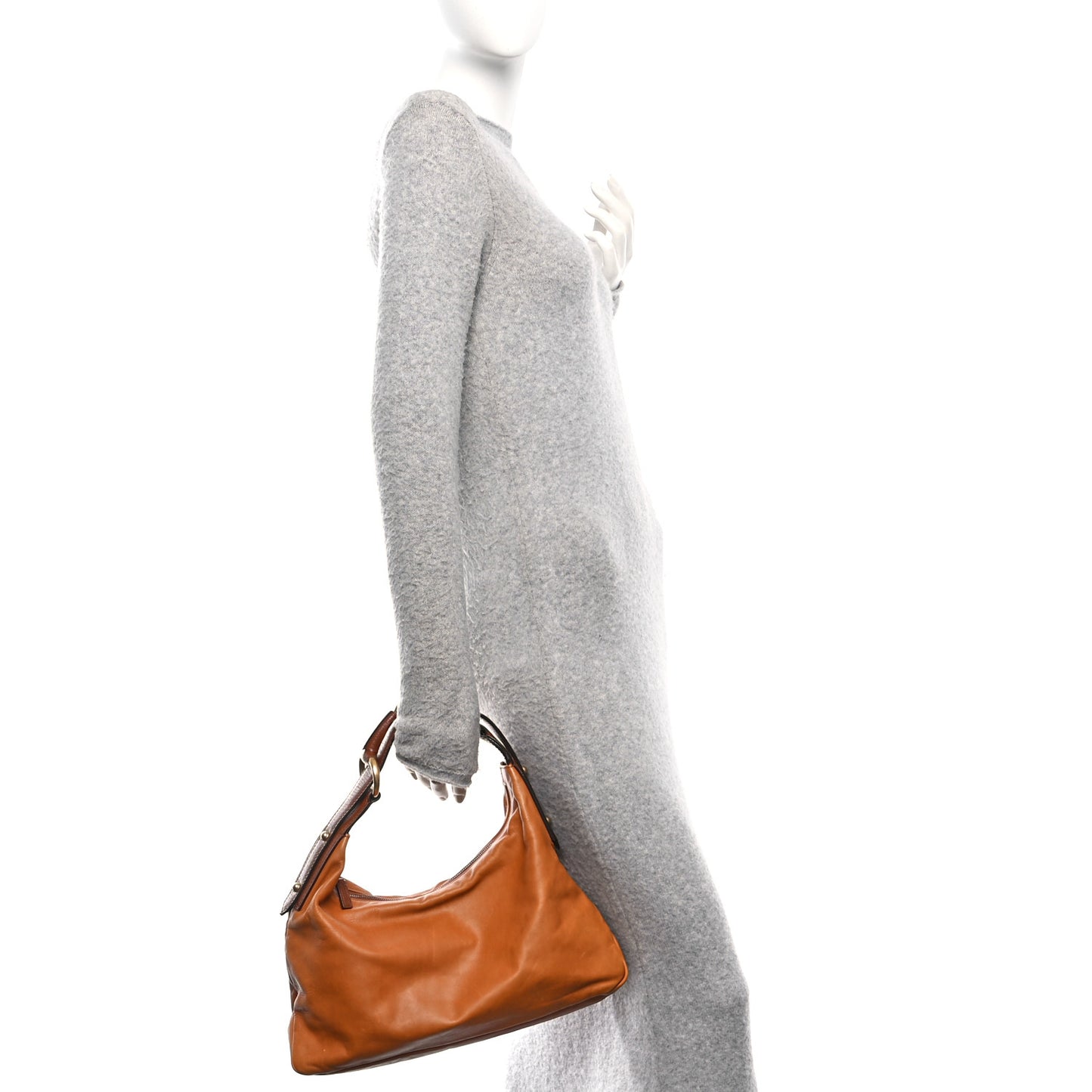 Calfskin Medium Horsebit Chain Hobo Brown